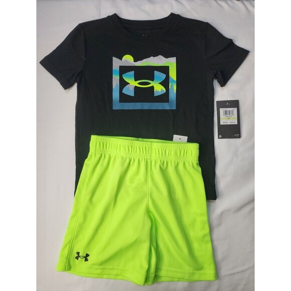 Under Armour UA Boys  Shirt & Shorts Set Outfit Size 4T NWT Green Black - Picture 1 of 5